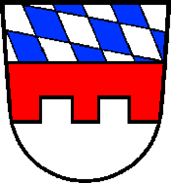 Unter Schildhaupt mit den bayerischen Rauten in Rot eine silberne Mauer mit zwei Zinnen.
